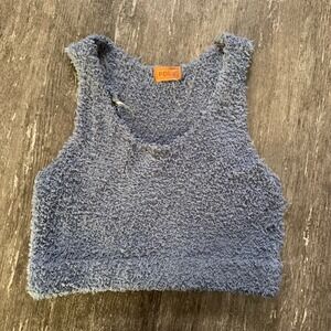 POL Women's Blue Fuzzy Knit Crop Top Style JP33 Size L